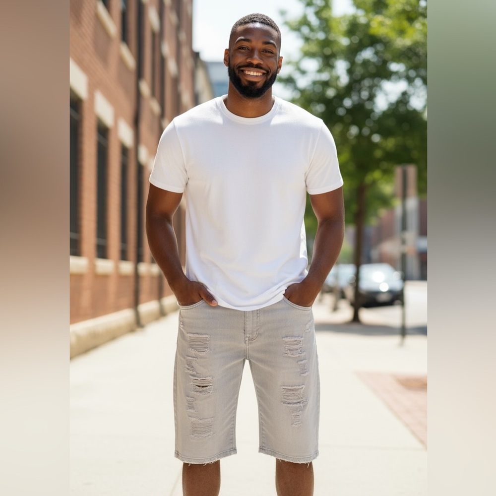 Bleecker & Mercer Distressed Denim Shorts Light Gray Men’s